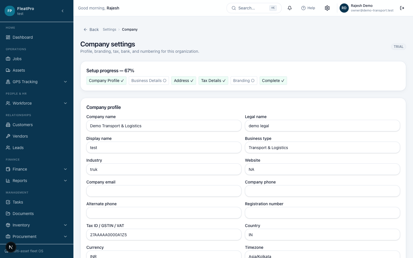 TransitMesh — Company Setup